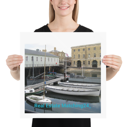 Boat on Water Poster with realestatematching24 without key Logo