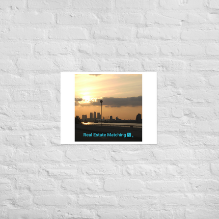 Majestic Sunset Poster with realestatematching with key Logo