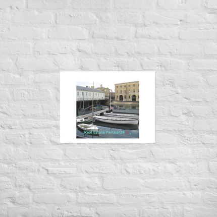 Boat on Water Poster with realestatepartner24 with house Logo