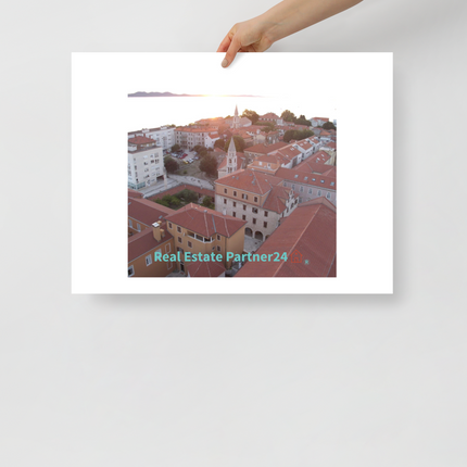Roof Sunset View Poster with realestatepartner24 with house Logo