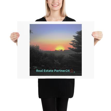 Beutiful Sunset Sinari Poster with realestatepartner24 with house Logo