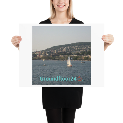 Beutiful River & Hills Sinari Poster with Groundfloor24 with House Logo