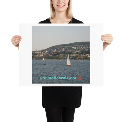 Beutiful River & Hills Sinari Poster with groundfloorview24 with House Logo