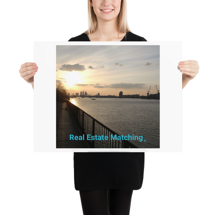 Awesome River View Poster with realestatematching without key Logo