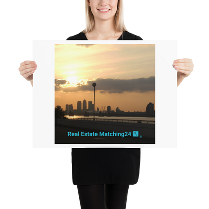 Majestic Sunset Poster with realestatematching24 with key Logo