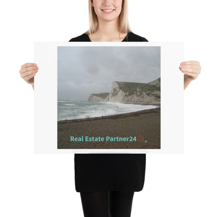 Waves and Sand Poster with realestatepartner24 with house Logo
