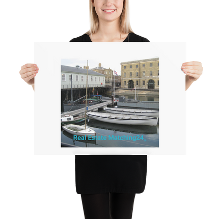 Boat on Water Poster with realestatematching24 without key Logo