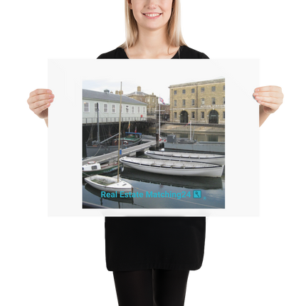 Boat on Water Poster with realestatematching24 with key Logo