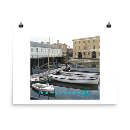Boat on Water Poster with realestatematching with key Logo