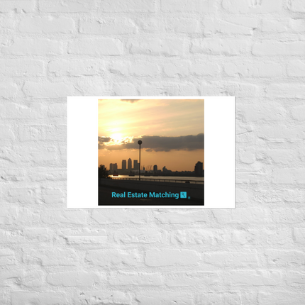 Majestic Sunset Poster with realestatematching with key Logo