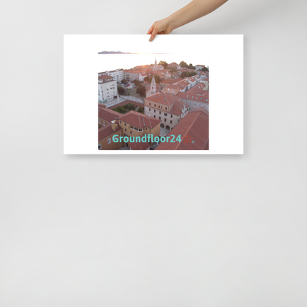 Roof Sunset View Poster with Groundfloor24 with House Logo