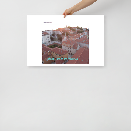 Roof Sunset View Poster with realestatepartner24 with house Logo