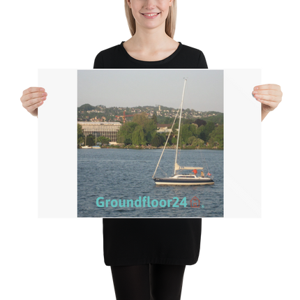 Boat on the River Poster with Groundfloor24 with House Logo