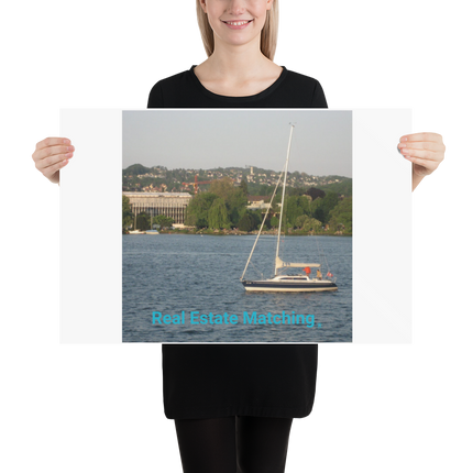 Boat on the River Poster with realestatematching without key Logo