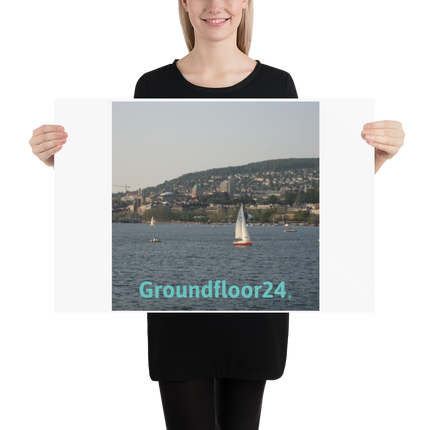 Beutiful River & Hills Sinari Poster with groundfloorview24 with House Logo
