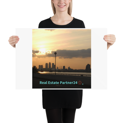 Majestic Sunset Poster with realestatepartner24 with house Logo