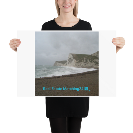 Waves and Sand Poster with realestatematching24 with key Logo