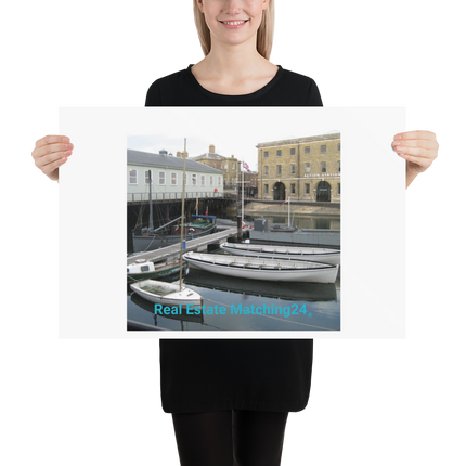 Boat on Water Poster with realestatematching24 without key Logo
