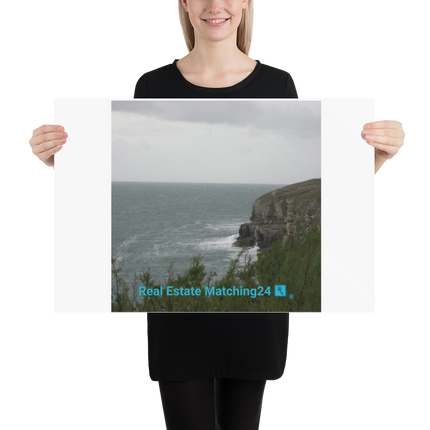 Seaside Serenity Poster with realestatematching24 with key Logo