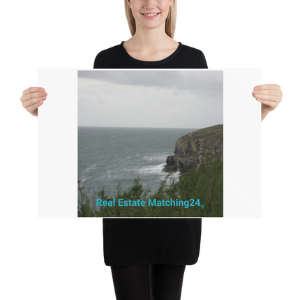 Seaside Serenity Poster with realestatematching24 without key Logo