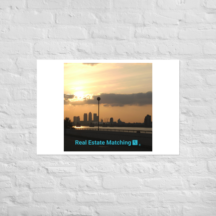 Majestic Sunset Poster with realestatematching with key Logo