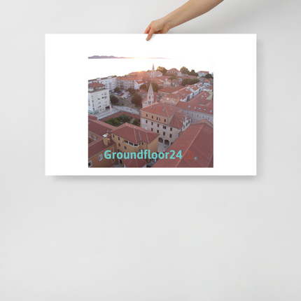 Roof Sunset View Poster with Groundfloor24 with House Logo