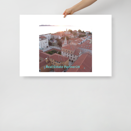 Roof Sunset View Poster with realestatepartner24 with house Logo