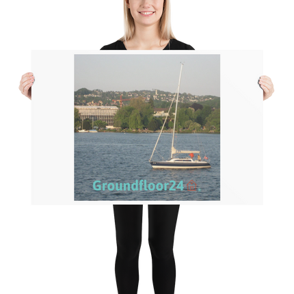 Boat on the River Poster with Groundfloor24 with House Logo