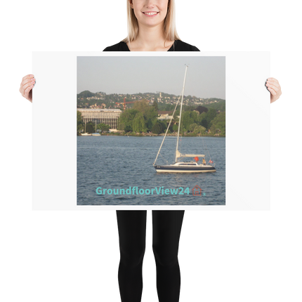 Boat on the River Poster with groundfloorview24 with House Logo
