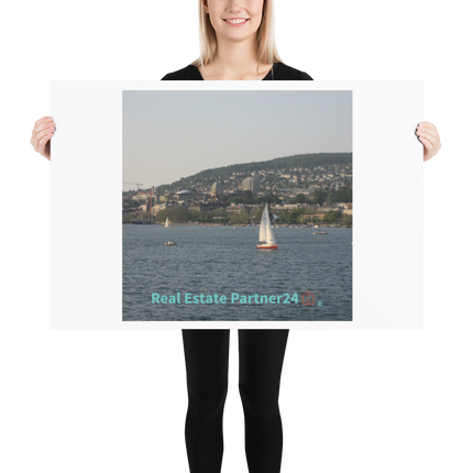 Beutiful River & Hills Sinari Poster with realestatepartner24 with house Logo