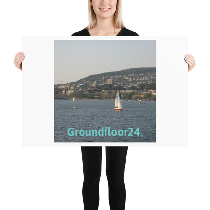 Beutiful River & Hills Sinari Poster with groundfloorview24 with House Logo