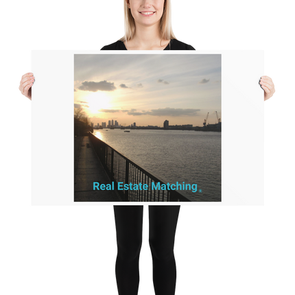 Awesome River View Poster with realestatematching without key Logo