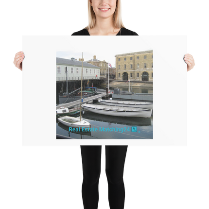 Boat on Water Poster with realestatematching24 with key Logo