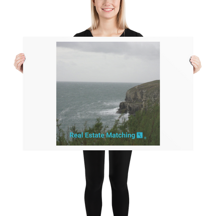 Seaside Serenity Poster with realestatematching with key Logo