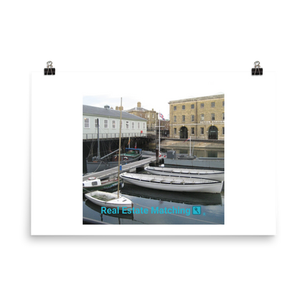 Boat on Water Poster with realestatematching with key Logo
