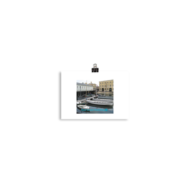 Boat on Water Poster with realestatematching with key Logo