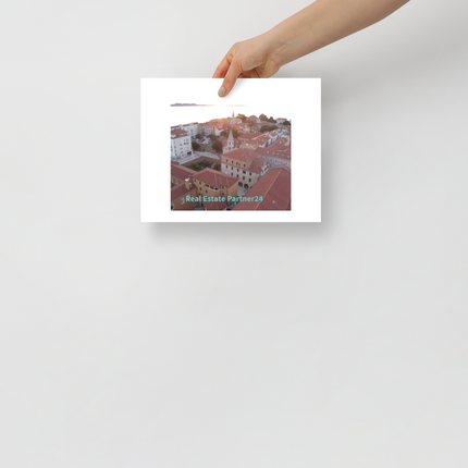 Roof Sunset View Poster with realestatepartner24 with house Logo