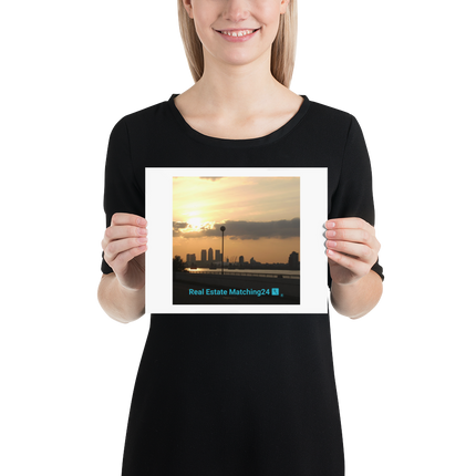 Majestic Sunset Poster with realestatematching24 with key Logo