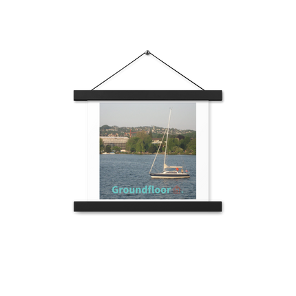 Boat on the River Poster with hangers with Groundfloor with House Logo