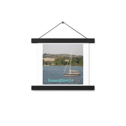 Boat on the River Poster with hangers with Groundfloor24 with House Logo