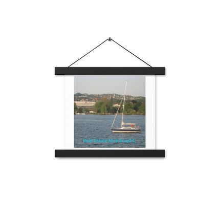 Boat on the River Poster with hangers with realestatematching24 without key Logo