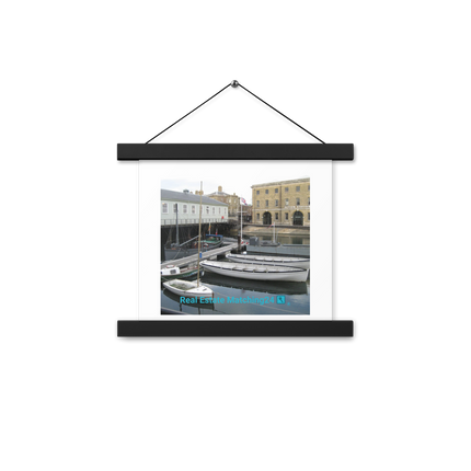 Boat on Water Poster with hangers realestatematching24 with key Logo
