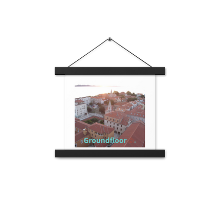 Roof Sunset View Poster with hangers with Groundfloor with House Logo