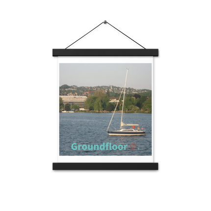 Boat on the River Poster with hangers with Groundfloor with House Logo