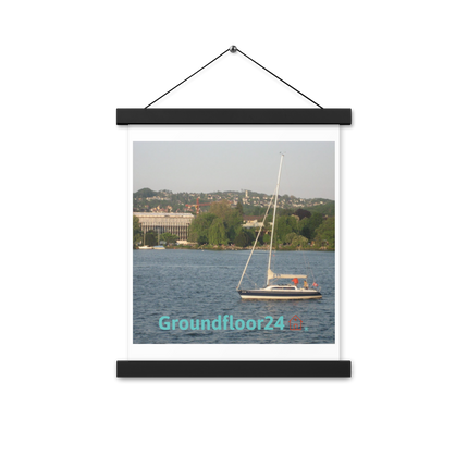 Boat on the River Poster with hangers with Groundfloor24 with House Logo