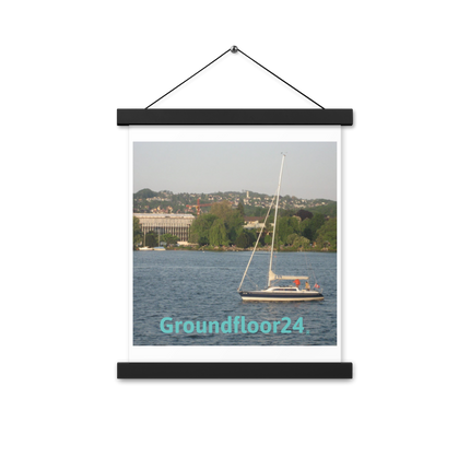 Boat on the River Poster with hangers with Groundfloor24 without House Logo