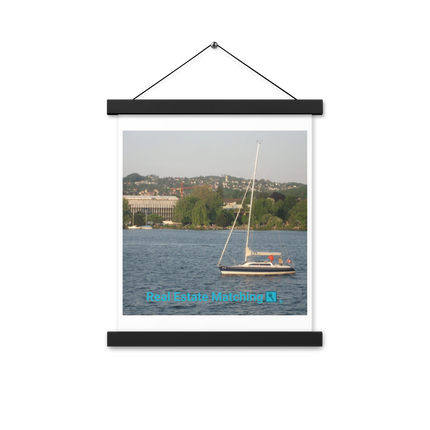 Boat on the River Poster with hangers with realestatematching with key Logo