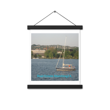 Boat on the River Poster with hangers with realestatematching24 without key Logo