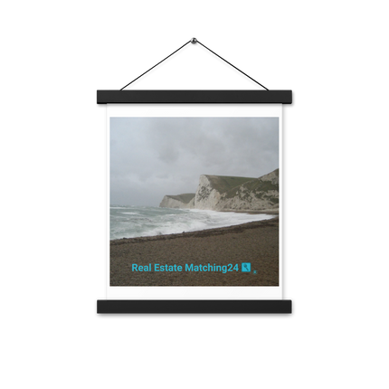 Waves and Sand Poster with hangers with realestatematching24 with key Logo