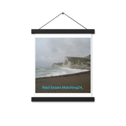 Waves and Sand Poster with hangers with realestatematching24 without key Logo